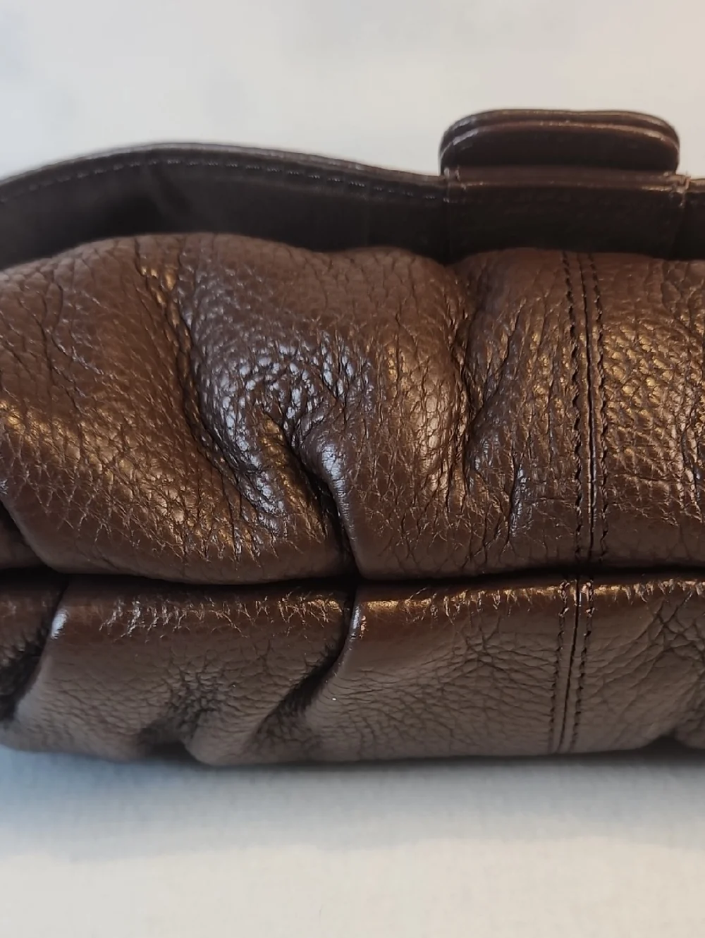 Classic Brown Pebble Genuine Leather Shoulder Bag with Gold Buckle - Picture 6 of 16